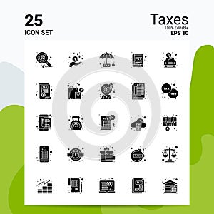 25 Taxes Icon Set. 100% Editable EPS 10 Files. Business Logo Concept Ideas Solid Glyph icon design