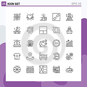 25 Thematic Vector Lines and Editable Symbols of celebration, link, like, connect, target