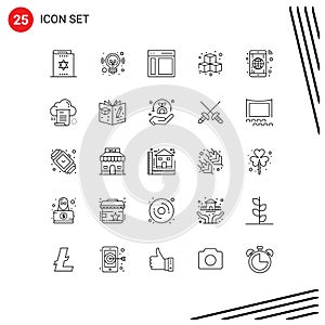 25 Thematic Vector Lines and Editable Symbols of play, fun, solution, cubes, sidebar