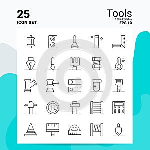 25 Tools Icon Set. 100% Editable EPS 10 Files. Business Logo Concept Ideas Line icon design