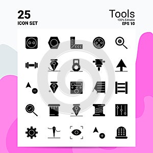 25 Tools Icon Set. 100% Editable EPS 10 Files. Business Logo Concept Ideas Solid Glyph icon design
