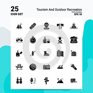 25 Tourism And Outdoor Recreation Icon Set. 100% Editable EPS 10 Files. Business Logo Concept Ideas Solid Glyph icon design