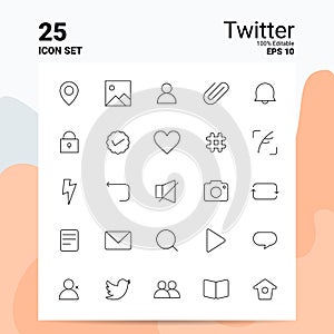 25 Twitter Icon Set. 100% Editable EPS 10 Files. Business Logo Concept Ideas Line icon design