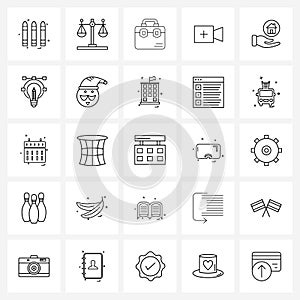 25 Universal Icons Pixel Perfect Symbols of home protection, video, briefcase, record, suit case