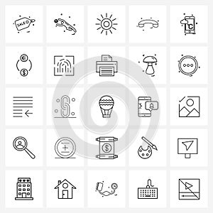 25 Universal Line Icon Pixel Perfect Symbols of mobile, temp, sun, call, phone