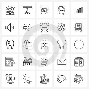 25 Universal Line Icons for Web and Mobile signals, graph, empty battery, htm, file type