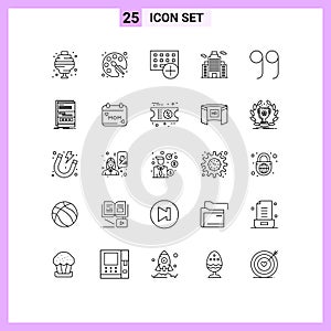 25 Universal Line Signs Symbols of browser, close, computers, office, building