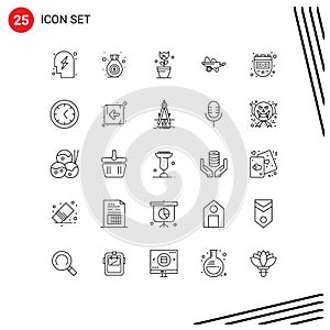 25 Universal Line Signs Symbols of chronometer, gardening, easter, garden, barrow
