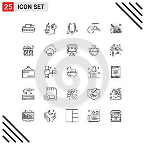 25 Universal Line Signs Symbols of excavator, transportation, a+, rickshaw, jewelry