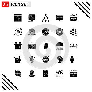 25 Universal Solid Glyph Signs Symbols of business, learning, sequencer, electronic, e