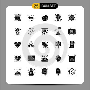 25 Universal Solid Glyph Signs Symbols of set, goal, cookie, sharing, ideas