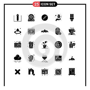 25 Universal Solid Glyphs Set for Web and Mobile Applications droop, light, navigation, lamp, care