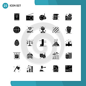 25 Universal Solid Glyphs Set for Web and Mobile Applications folder, notepad, radio, notebook, edit