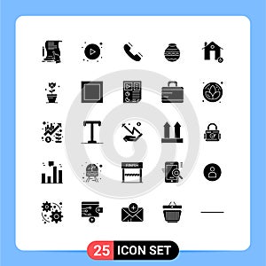 25 Universal Solid Glyphs Set for Web and Mobile Applications pongal, sand, button, pot, telephone