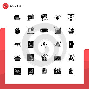 25 Universal Solid Glyphs Set for Web and Mobile Applications printing, modeling, microphone, twitter, view