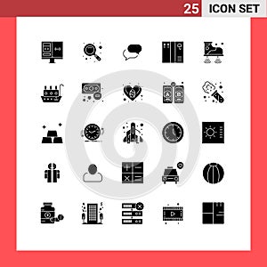 25 Universal Solid Glyphs Set for Web and Mobile Applications technology, wifi, chating, shoes, box