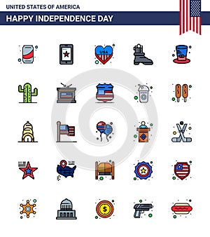 25 USA Flat Filled Line Pack of Independence Day Signs and Symbols of presidents; day; american; american; shose