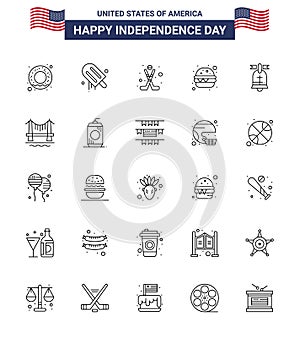 25 USA Line Signs Independence Day Celebration Symbols of usa; ring; hokey; ball; fast food