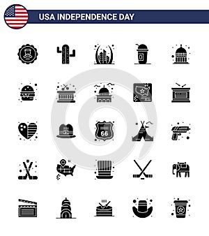 25 USA Solid Glyph Pack of Independence Day Signs and Symbols of indiana; limonade; arch; american; usa