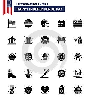 25 USA Solid Glyph Pack of Independence Day Signs and Symbols of usa; flag; day; bank; flag