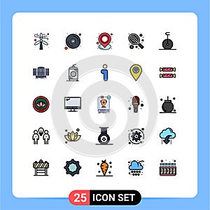 25 User Interface Filled line Flat Color Pack of modern Signs and Symbols of monocycle, tennis, holder, sport, point