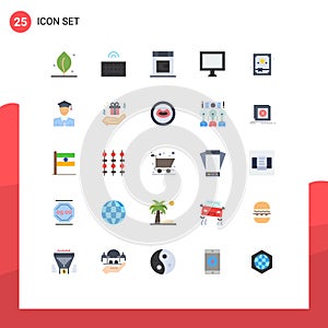 25 User Interface Flat Color Pack of modern Signs and Symbols of education, night, bath, box, screen