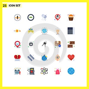 25 User Interface Flat Color Pack of modern Signs and Symbols of muffin sweet, cup, fly, cake, law