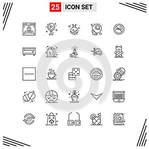 25 User Interface Line Pack of modern Signs and Symbols of hotel, smoking, lady bug, nosmoking, croissant