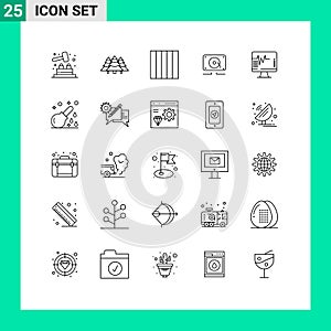 25 User Interface Line Pack of modern Signs and Symbols of medical, heartbeat, grid, heart, speaker