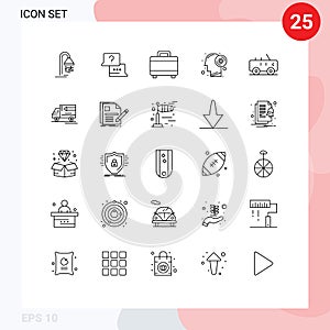 25 User Interface Line Pack of modern Signs and Symbols of military, hummer, bag, productivity, brain
