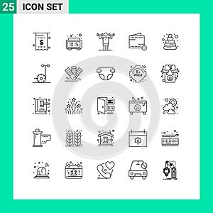 25 User Interface Line Pack of modern Signs and Symbols of wallet, e, time, commerce, physical