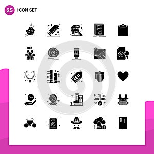 25 User Interface Solid Glyph Pack of modern Signs and Symbols of buffer, listing, search, list, categories