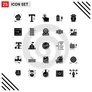 25 User Interface Solid Glyph Pack of modern Signs and Symbols of cup, plug, word, power, acumulator