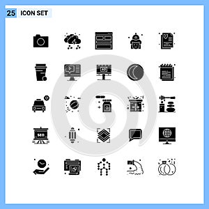 25 User Interface Solid Glyph Pack of modern Signs and Symbols of firemen, fire, light, fight, form