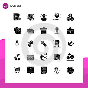 25 User Interface Solid Glyph Pack of modern Signs and Symbols of hays, rose, shopping, love, fireman