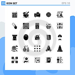 25 User Interface Solid Glyph Pack of modern Signs and Symbols of hunting, financial, device, cash, aim