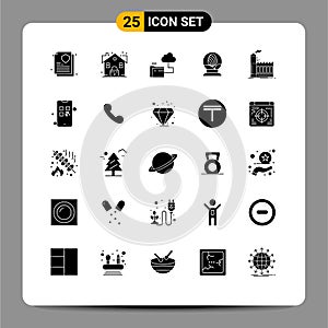 25 User Interface Solid Glyph Pack of modern Signs and Symbols of industry, factory, folder, easter, globe