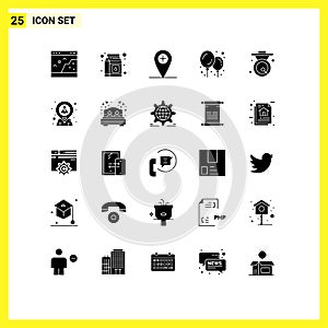 25 User Interface Solid Glyph Pack of modern Signs and Symbols of metal, chinese, add, bell, balloon