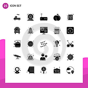 25 User Interface Solid Glyph Pack of modern Signs and Symbols of school, writing, modem, love, diary