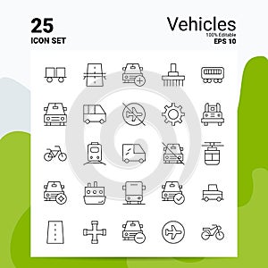 25 Vehicles Icon Set. 100% Editable EPS 10 Files. Business Logo Concept Ideas Line icon design