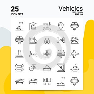 25 Vehicles Icon Set. 100% Editable EPS 10 Files. Business Logo Concept Ideas Line icon design