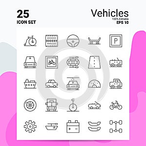 25 Vehicles Icon Set. 100% Editable EPS 10 Files. Business Logo Concept Ideas Line icon design