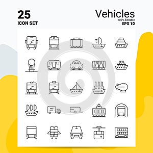 25 Vehicles Icon Set. 100% Editable EPS 10 Files. Business Logo Concept Ideas Line icon design