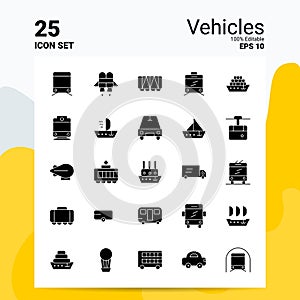 25 Vehicles Icon Set. 100% Editable EPS 10 Files. Business Logo Concept Ideas Solid Glyph icon design