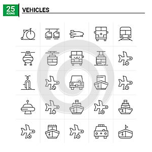 25 Vehicles icon set. vector background