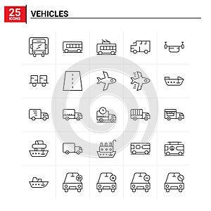25 Vehicles icon set. vector background