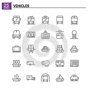 25 Vehicles icon set. vector background