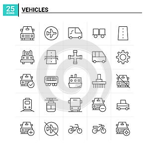 25 Vehicles icon set. vector background