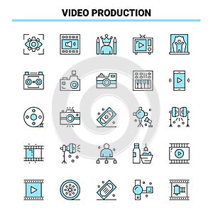 25 Video Production Black and Blue icon Set. Creative Icon Design and logo template