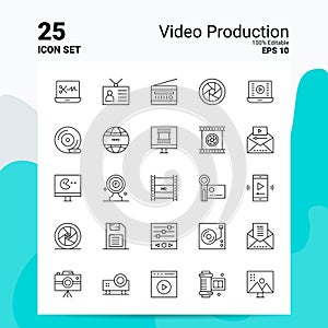 25 Video Production Icon Set. 100% Editable EPS 10 Files. Business Logo Concept Ideas Line icon design